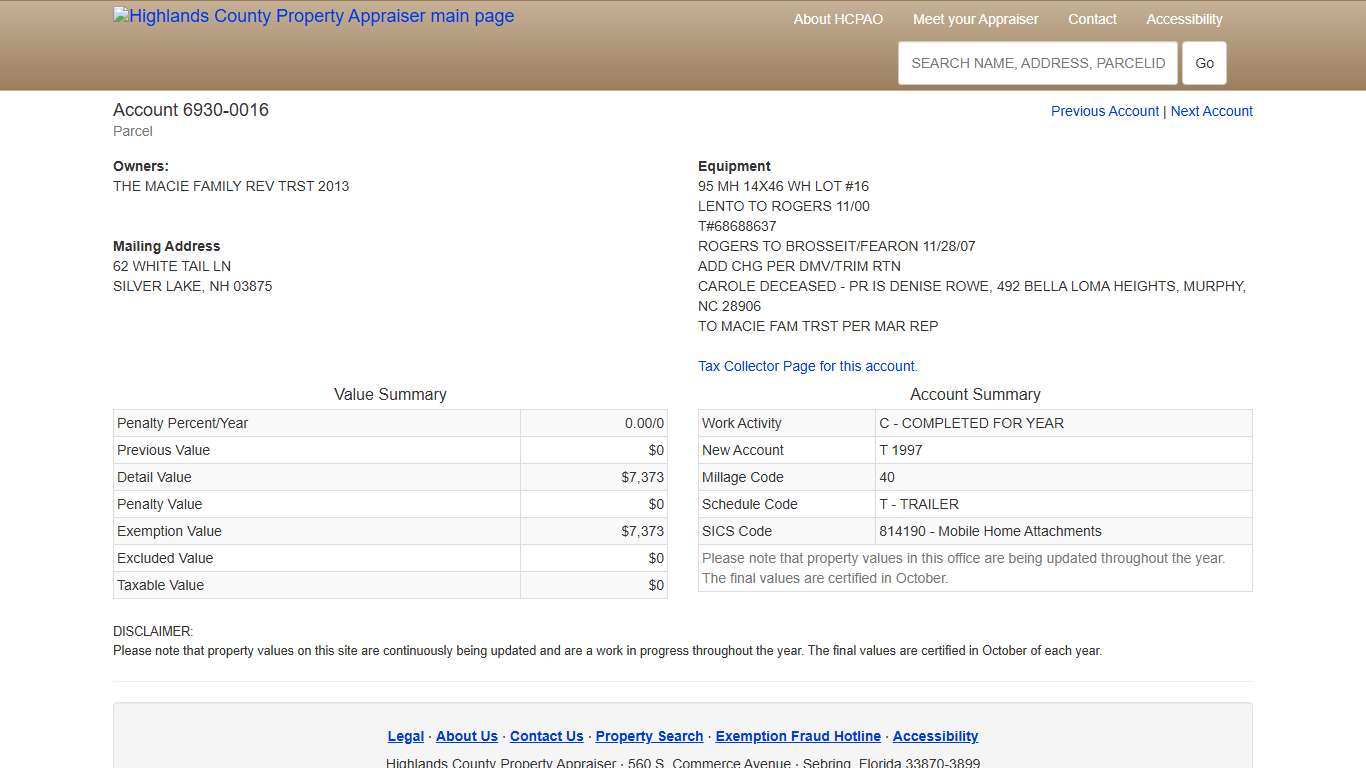 69300016 - Highlands County Property Appraiser