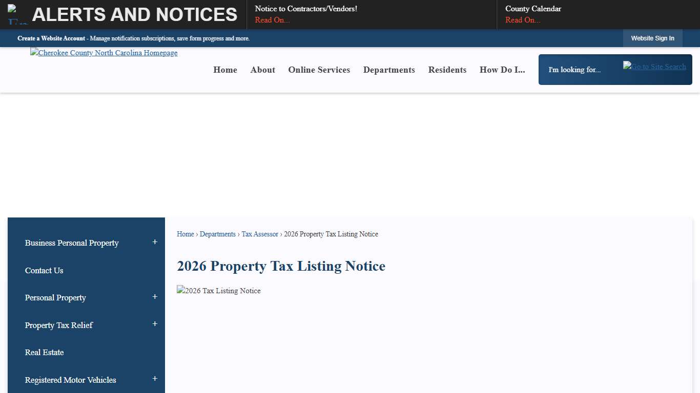 2026 Property Tax Listing Notice Cherokee County, NC
